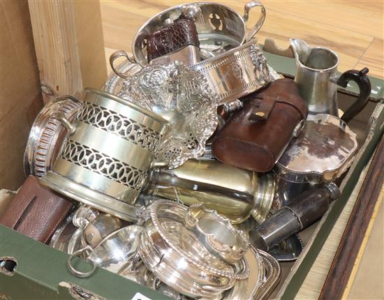 A pair of Sheffield Plate bottle coasters and sundry plate, including three entree dishes and three cased sets of flatware